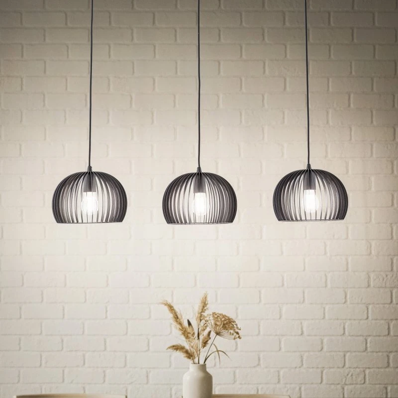 Lindby Suspension Jusra Noir - Luminaire Moderne à 3 Lampes