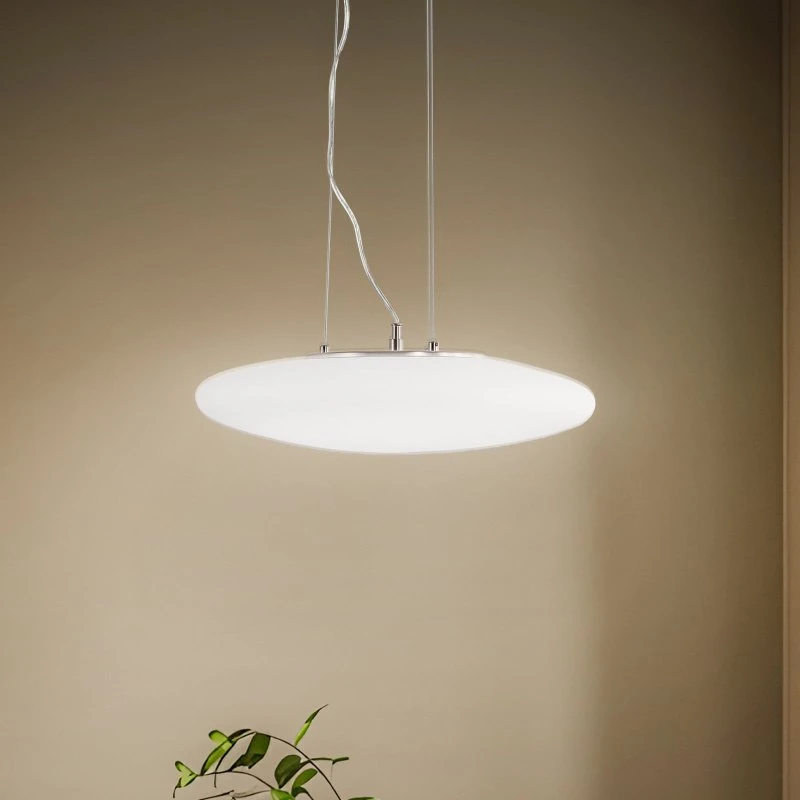 Lindby Gunda - Suspension LED en verre opale blanc et nickel