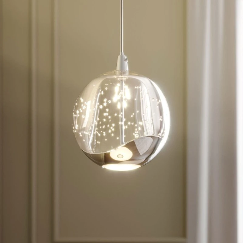 Lucande Suspension Hayley - Sphère en Verre Transparent et Chrome