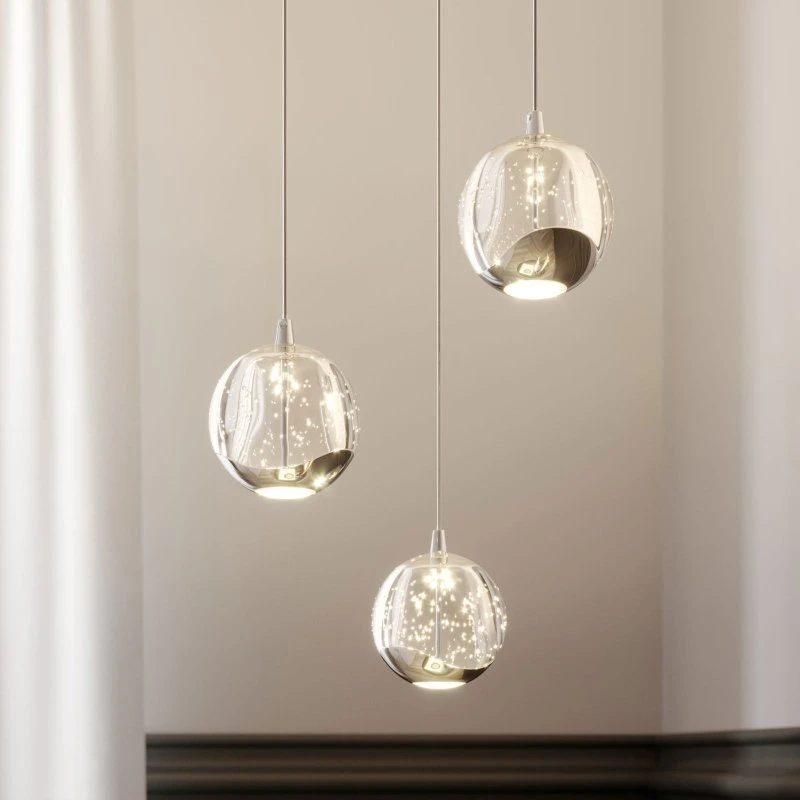 Lucande Suspension LED Hayley en Verre et Chrome, 3 Lampes
