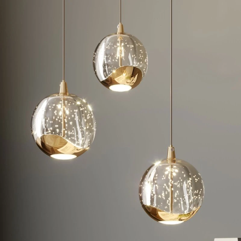Lucande Suspension LED Hayley - Verre Transparent et Or