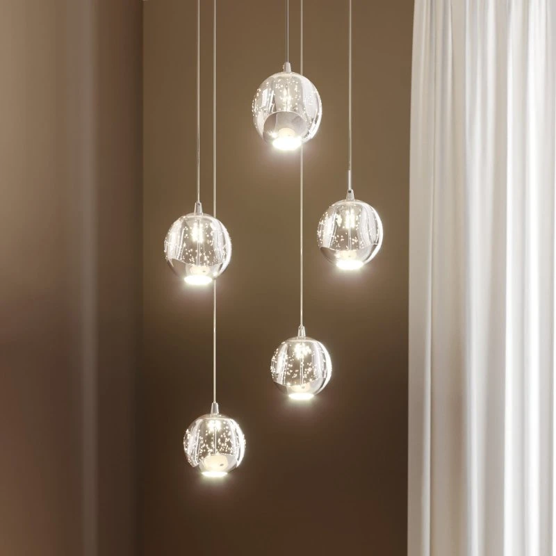 Lucande Suspension Hayley - Verre Transparent et Chrome - 5 Lampes