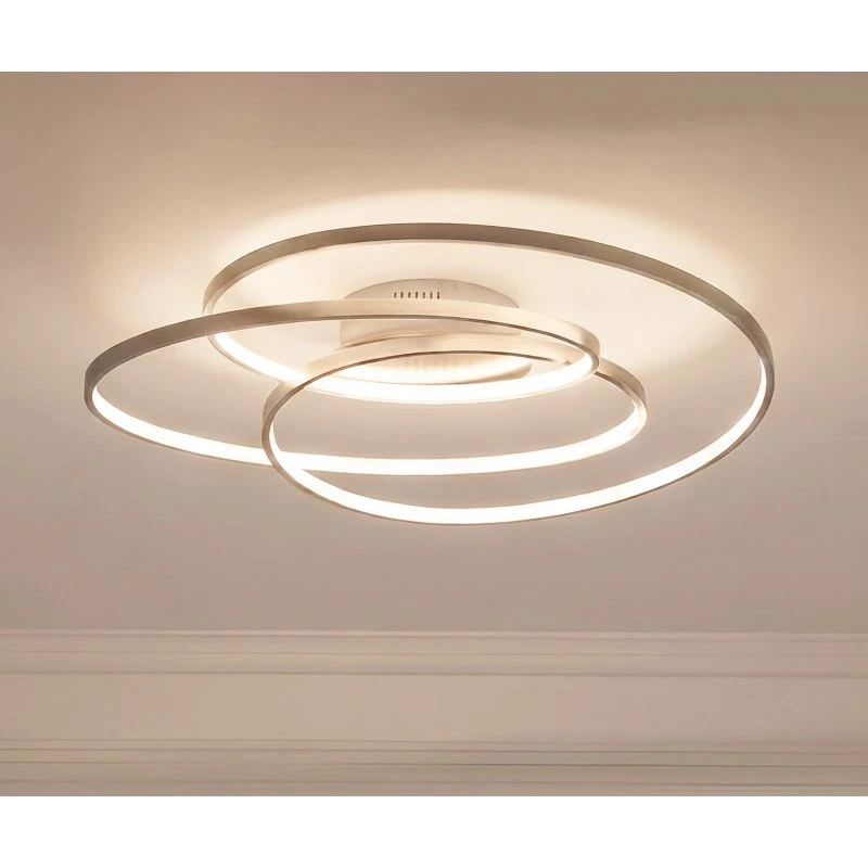 Plafonnier LED Lindby Joline, Nickel Satiné, Dimmable, Ø 60 cm