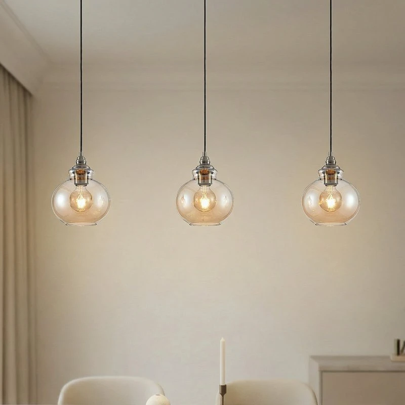 Suspension Tymoni Lindby - Verre Ambre et Laiton - Style Vintage