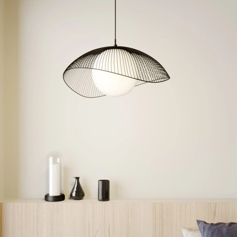 Suspension Lindby Fabronia - Noir et Verre Opale