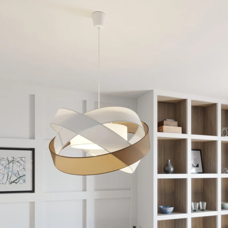 Suspension Lindby Simaria - Textile Marron, Gris et Blanc - Ø 60 cm