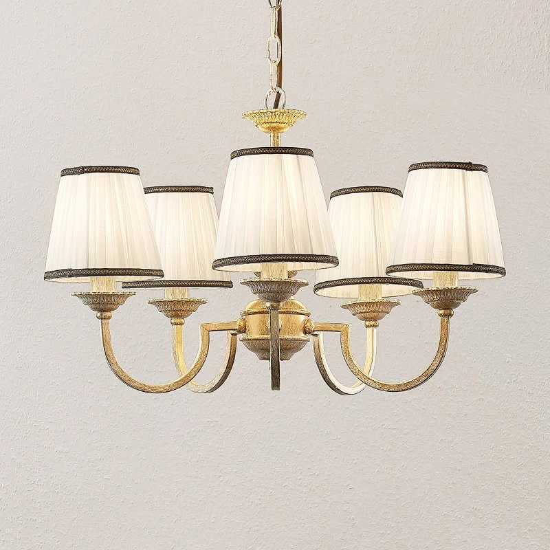 Lustre Lumiel Lindby, Laiton Antique et Abat-jour Crème