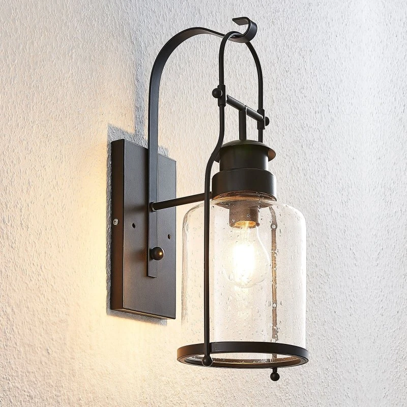 Applique murale Lindby Rozalie, noir et verre, style lanterne vintage