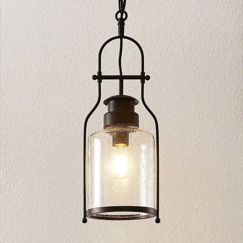 Lindby Suspension Rozalie Noir et Verre à Bulles - Style Vintage