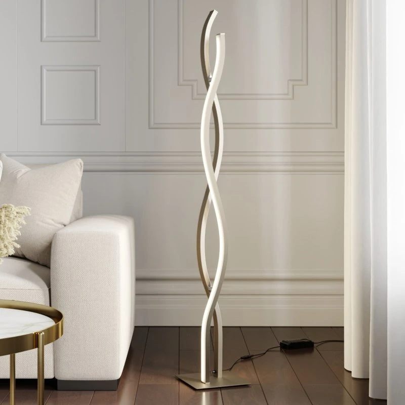 Lampadaire LED Lucande Mairia - Design Ondulé Moderne - Gris