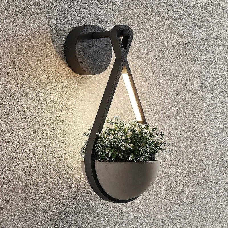 Applique extérieure LED Florka Lucande - Gris Anthracite avec Jardinière