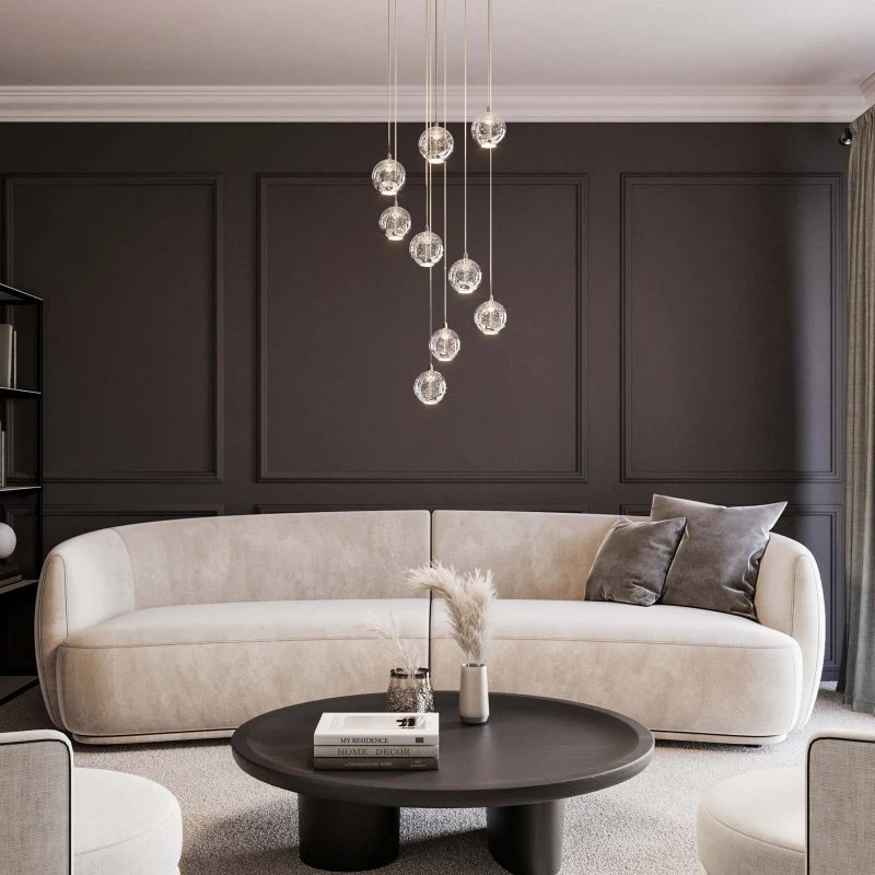 Lucande Hayley - Suspension en verre et chrome, 9 lampes