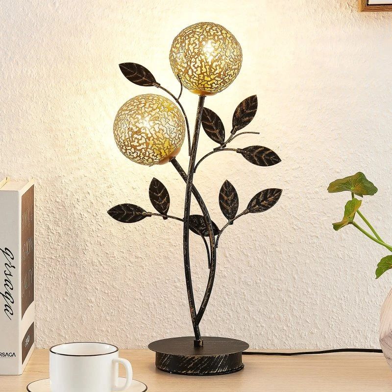 Lucande Lampe à Poser Evory 48 cm - Noir et Or - 2 Lampes G9