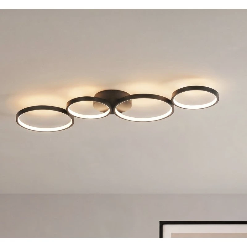 Plafonnier LED Lindby Evengeline Noir - Design Moderne en Aluminium