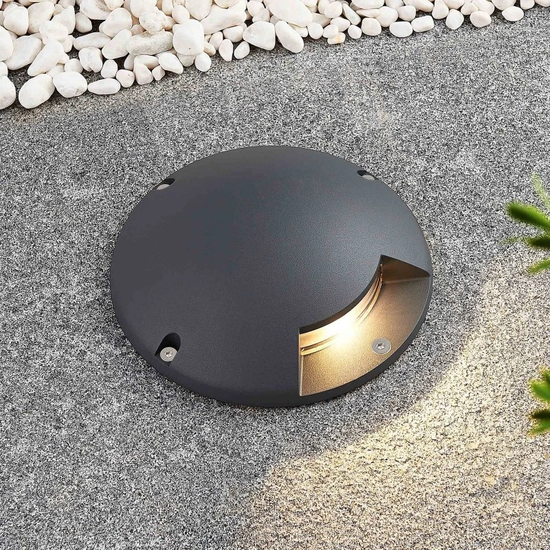 Lindby Cormac Projecteur de sol LED IP67, Noir, Aluminium, Ø 21 cm