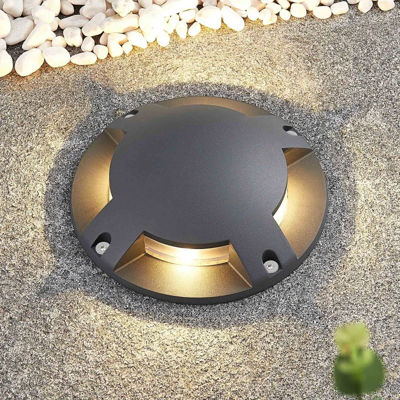 Lindby Cormac Projecteur de sol LED, 4 lampes, Ø 21 cm, Noir