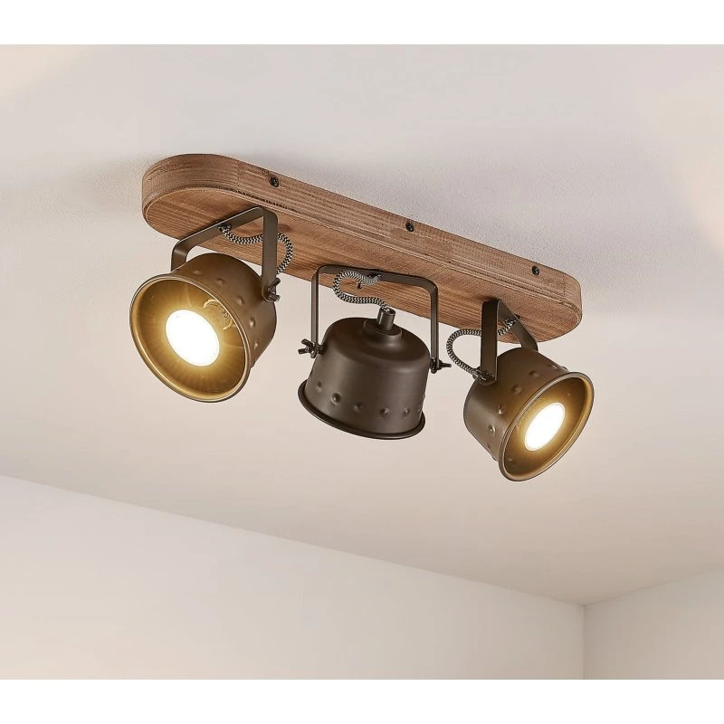 Lindby Rubinjo Spot Plafonnier Vintage Bois et Métal Noir, 45 cm