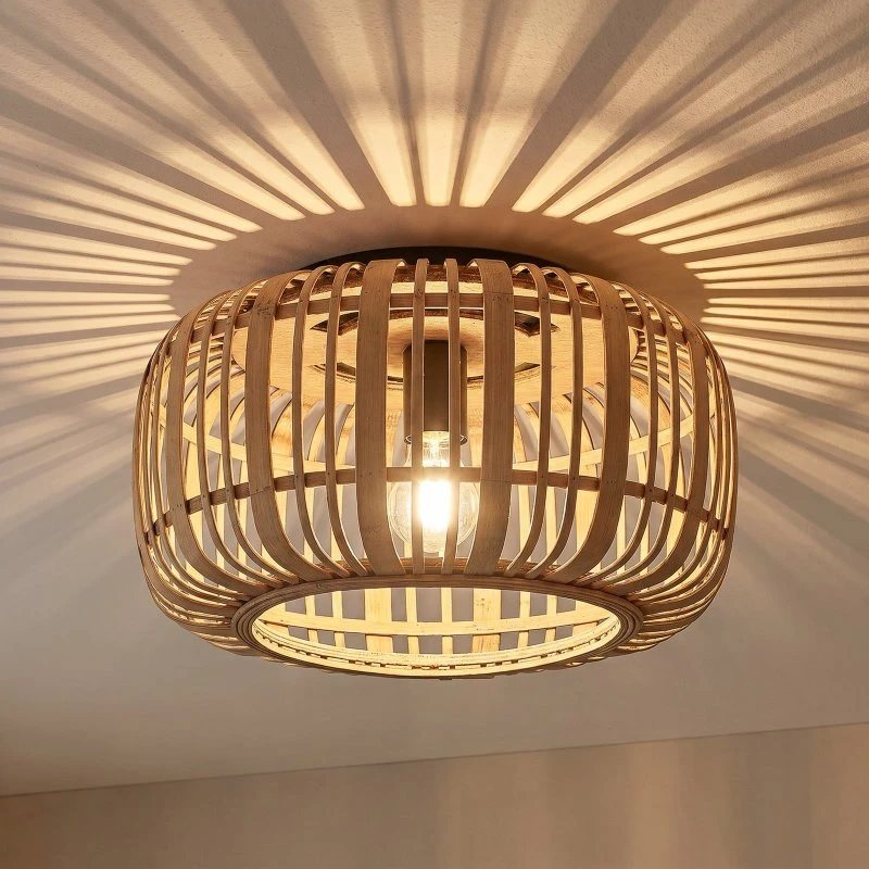 Plafonnier Lindby Canyana en Rotin Naturel, Ø 40 cm