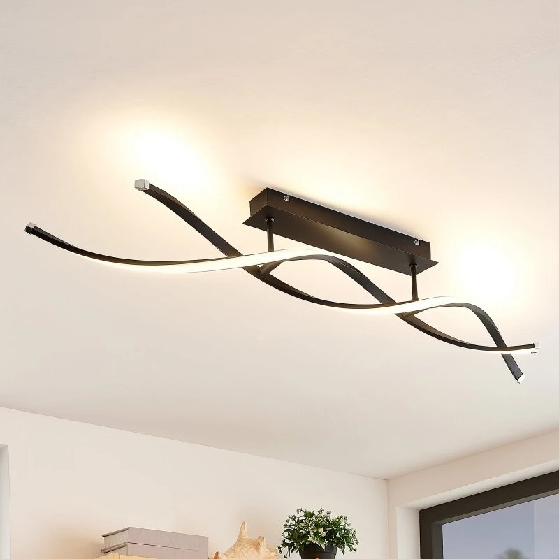 Plafonnier LED Lindby Welina, Noir Mat, Dimmable