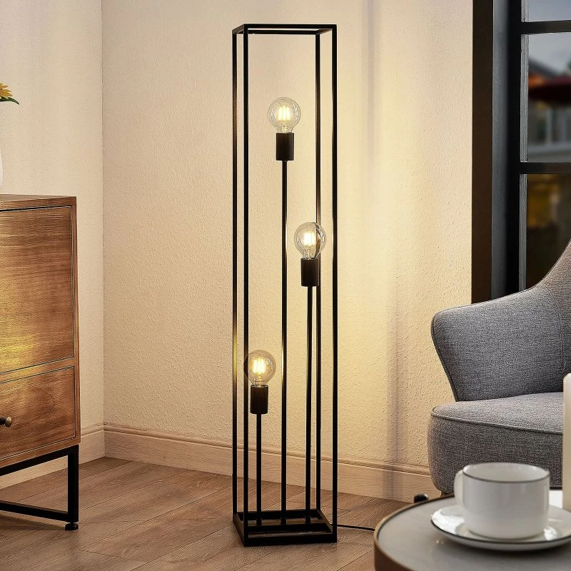 Lindby Lampadaire Krisha Noir, Cadre Métal 3 Lampes E27