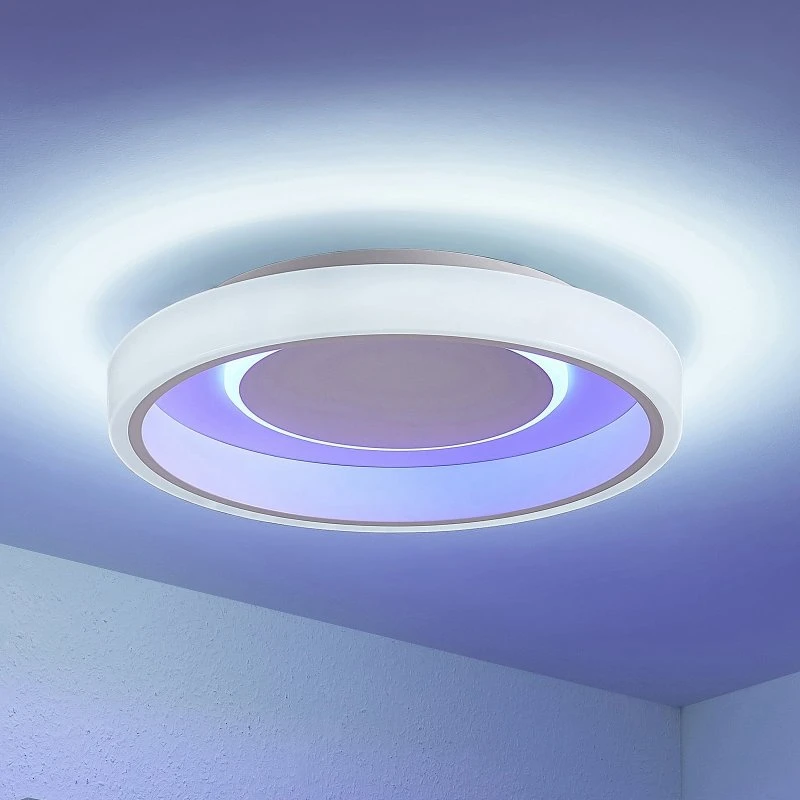 Lindby Plafonnier LED Wikani Blanc - Dimmable, RGB & CCT