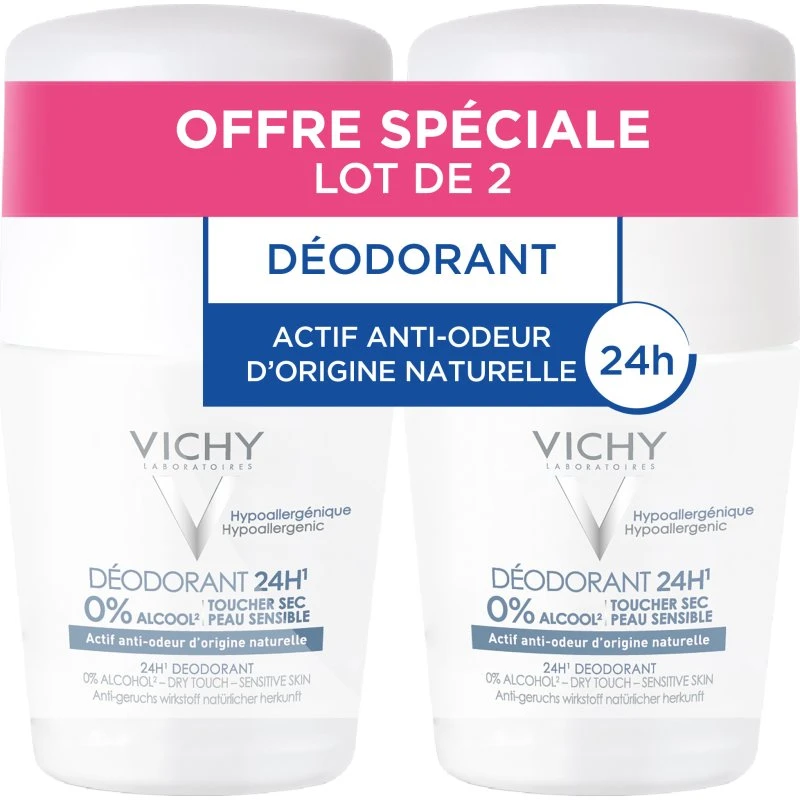 VICHY Déodorant 24H Toucher Sec 2x50ml Sans Alcool