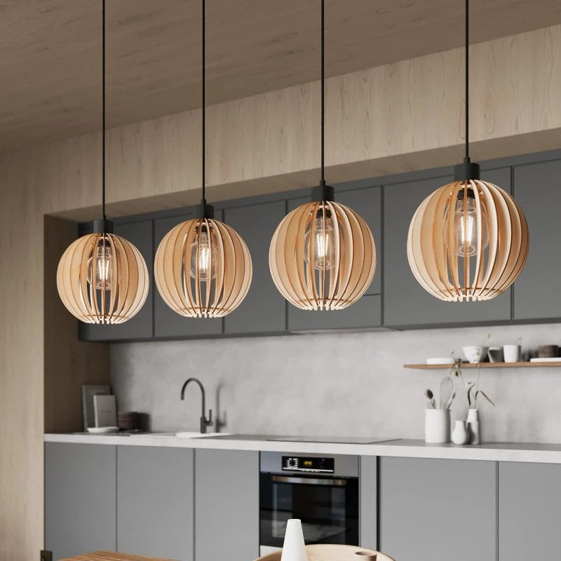 Suspension Clay Envostar en bois de bouleau clair - 4 lampes