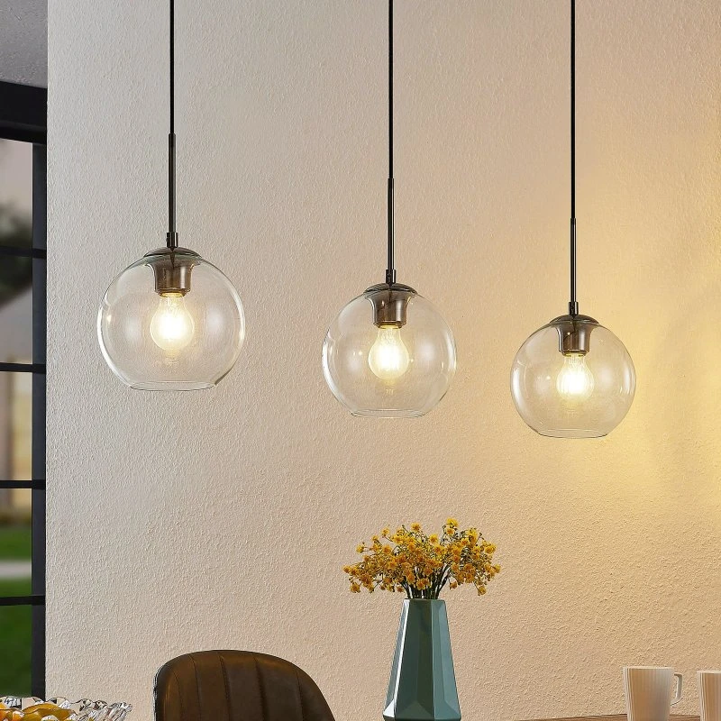 Suspension Lindby Firano en verre et métal, 3 lampes, Anthracite