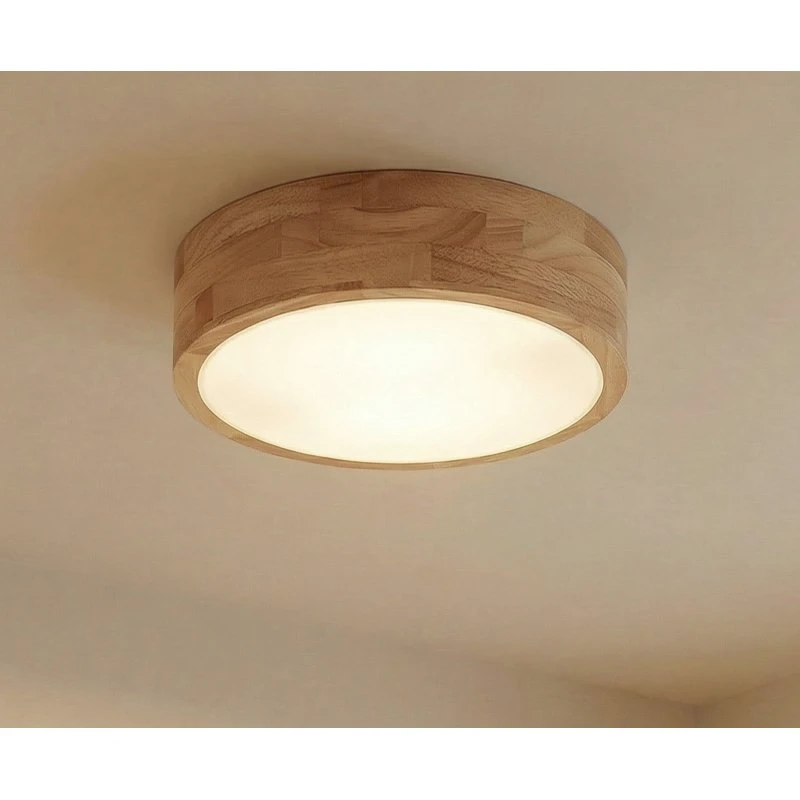 Plafonnier Lindby Tanju en bois clair, Ø 30 cm, dimmable