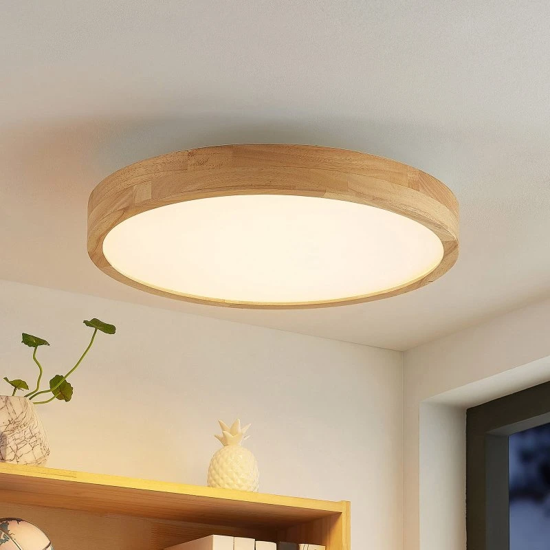 Plafonnier en bois Lindby Lanira, LED CCT, Ø 50 cm