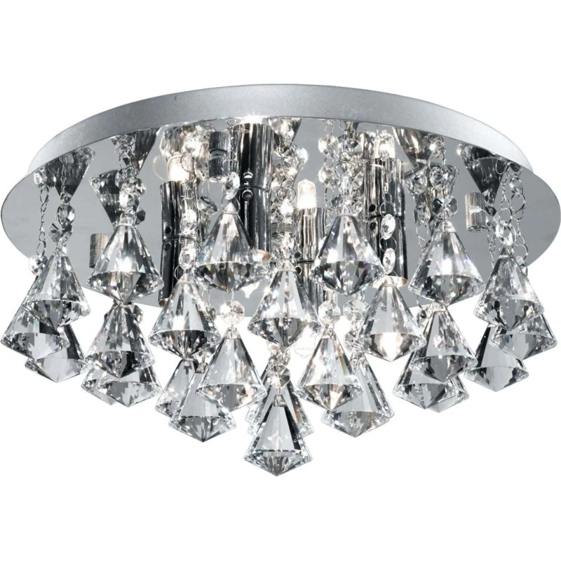 Searchlight Plafonnier Hanna en cristal, rond, chrome, IP44