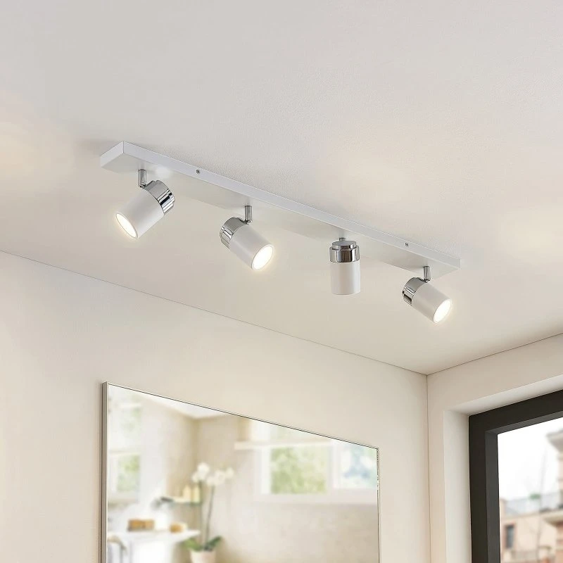Lindby Kardo Plafonnier 4 Spots Blanc et Chrome IP44