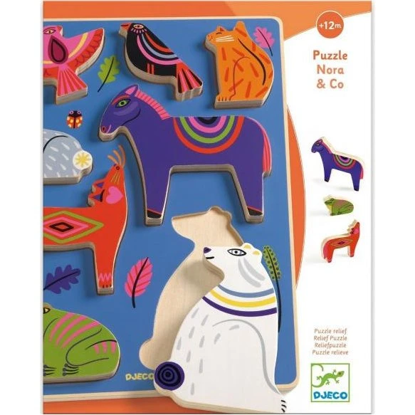 Djeco Nora & Co - Puzzle en bois relief animaux