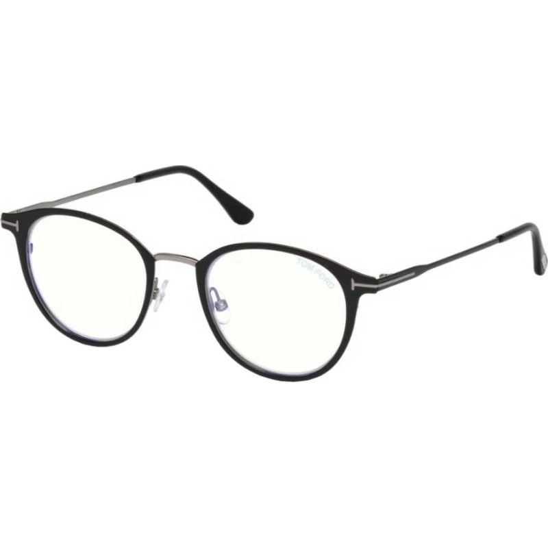 Tom Ford FT 5528-B Blue Block Lunettes de Vue Rondes Noires 49mm