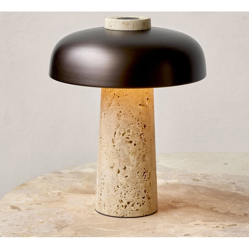 Audo Copenhagen Lampe de Table Reverse - Laiton Bronzé et Travertin
