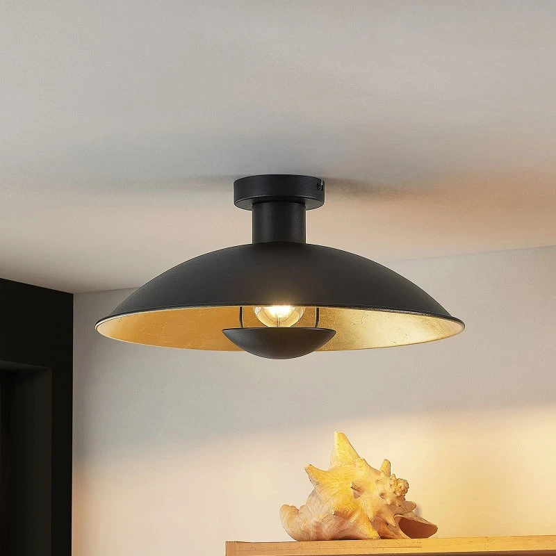 Plafonnier Lindby Narisara Noir et Or - Ø 40 cm