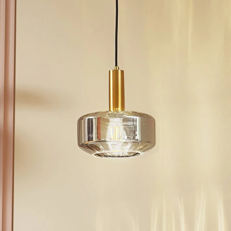 Lindby Suspension Hildur en Verre Gris Fumé, Ø 22 cm