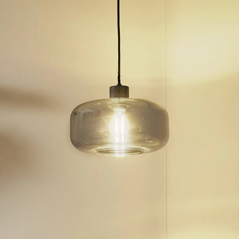 Lindby Hildur Suspension en Verre Gris Fumé, Ø 28,5 cm