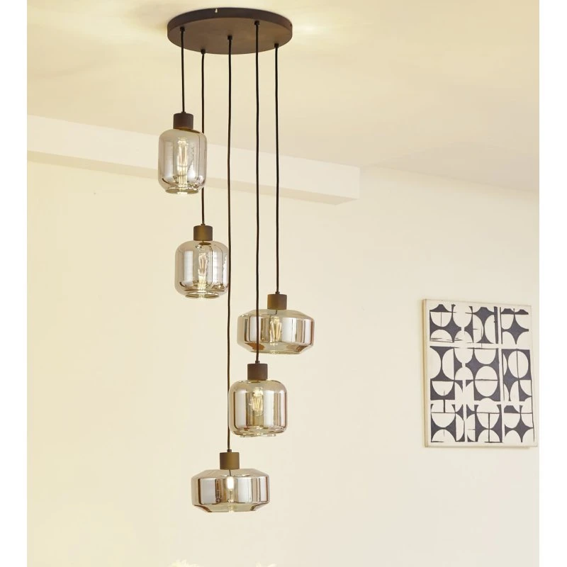 Lindby Hildur Suspension en Verre Gris Fumé et Noir
