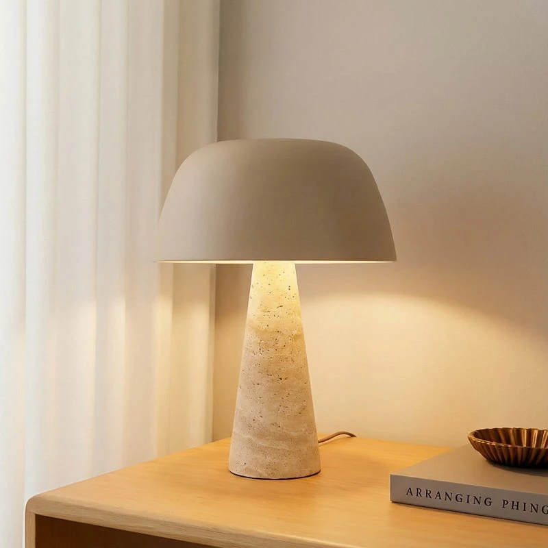 Lampe à poser Lindby Magritt, beige, pierre et métal, 41 cm