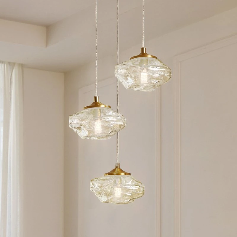 Lindby Suspension Piatra en Verre Cognac et Laiton, 3 Lampes