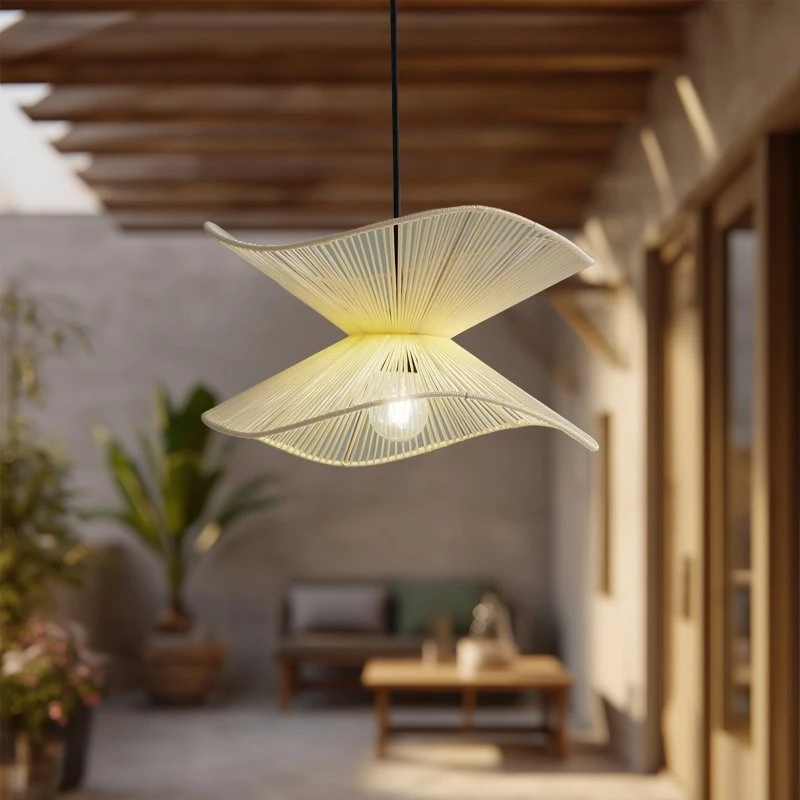 Suspension d'extérieur Lindby Valdorin beige, coton et corde