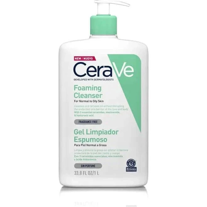 CeraVe Gel Nettoyant Moussant Peau Normale à Grasse, 1000 ml