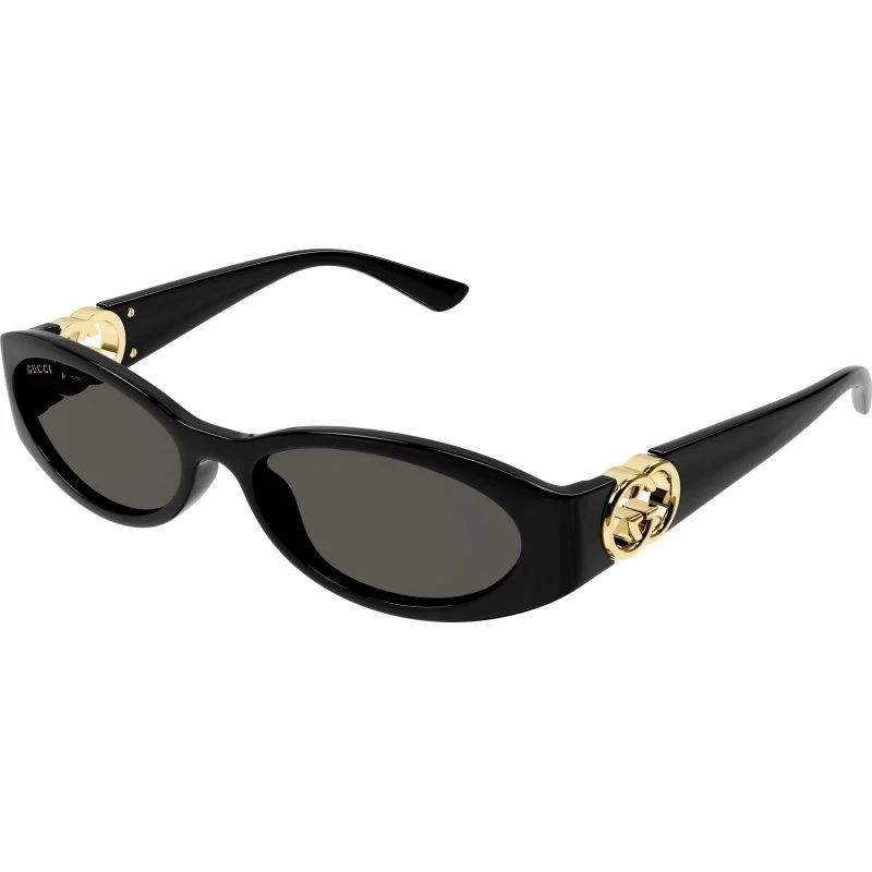 Gucci GG1660S 001 : Lunettes de soleil rondes pour femme, Noir/Gris