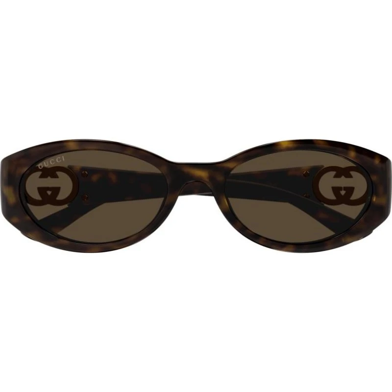 Gucci GG1662SA Lunettes de Soleil Ovales Havana Marron 56mm
