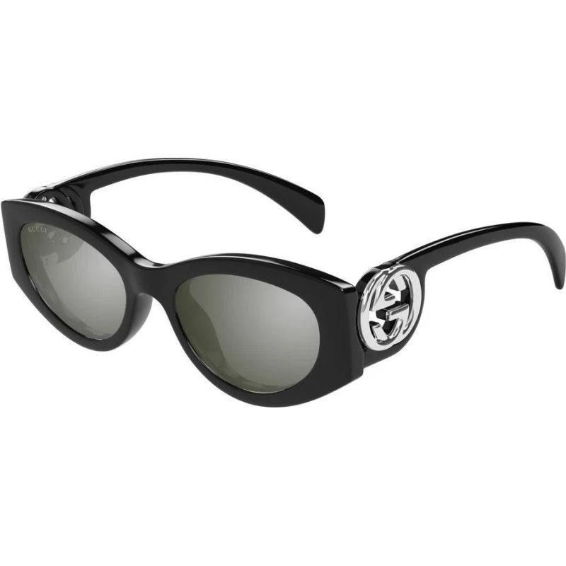 Gucci GG1691S Lunettes de Soleil Femme Ovales Noires Argentées