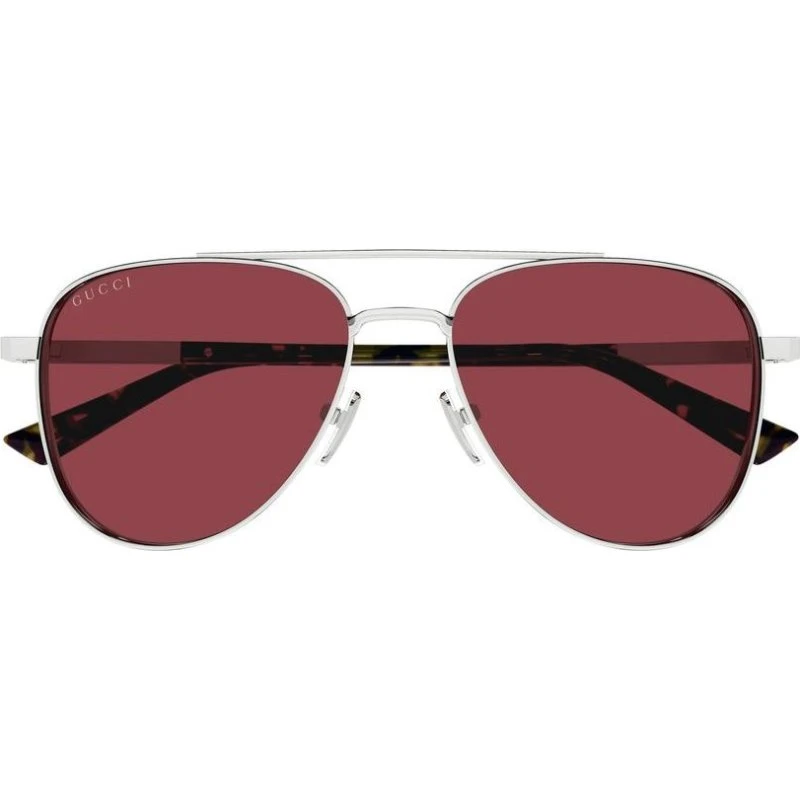 Gucci GG1962S Lunettes de Soleil Pilote Argentées et Verres Rouges