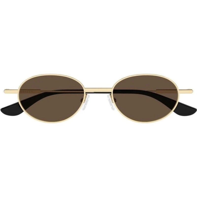 Alexander McQueen AM0523S Lunettes de Soleil Ovales Dorées Marron
