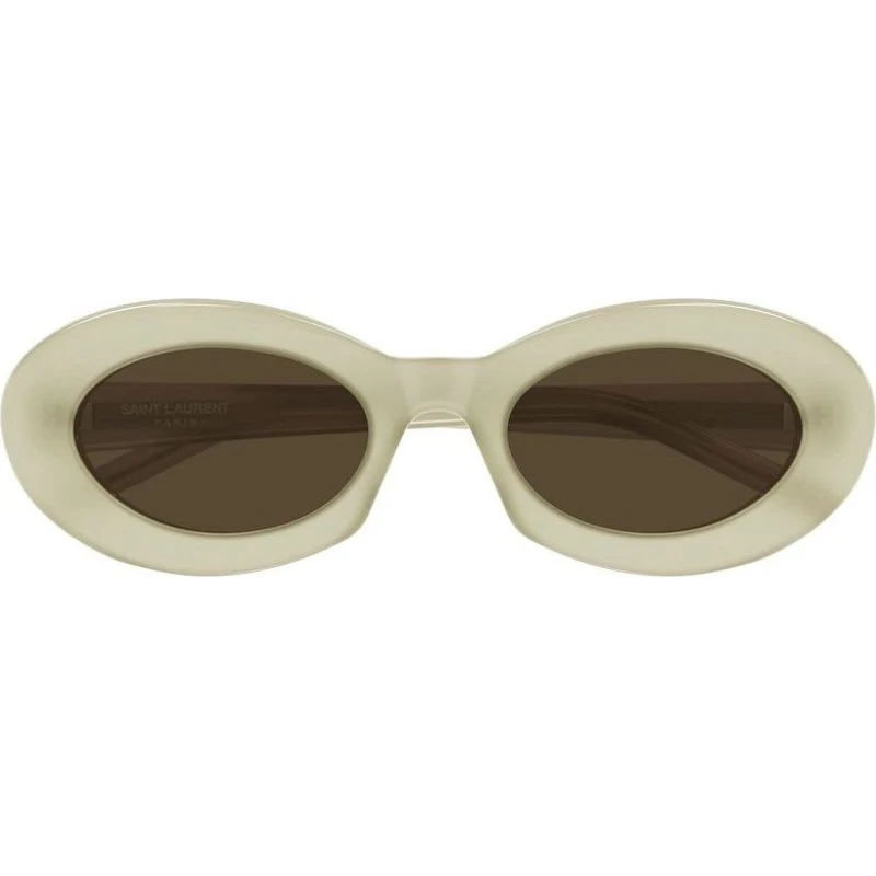 Saint Laurent SL 594 Lunettes de Soleil Ovales Ivoire et Marron