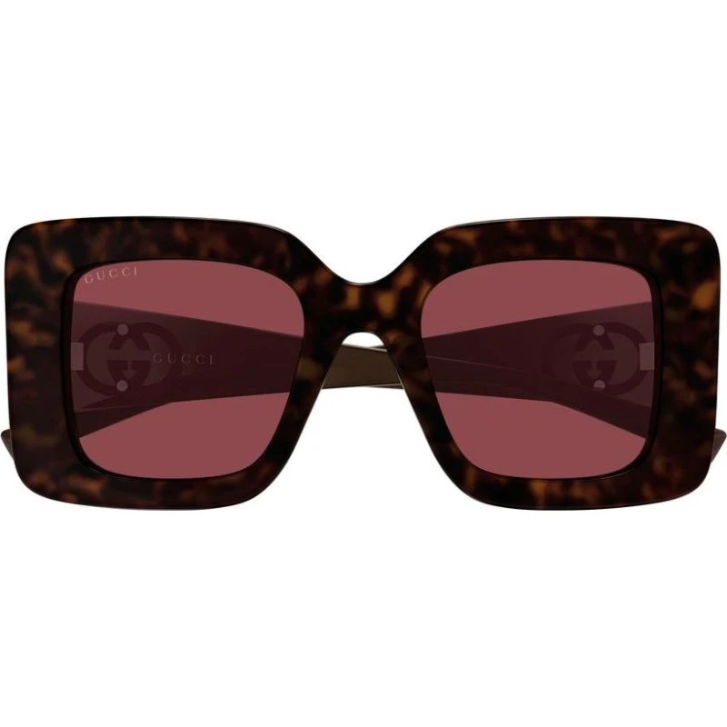 Gucci GG2025S Lunettes de Soleil Carrées Havana Rouge 49mm